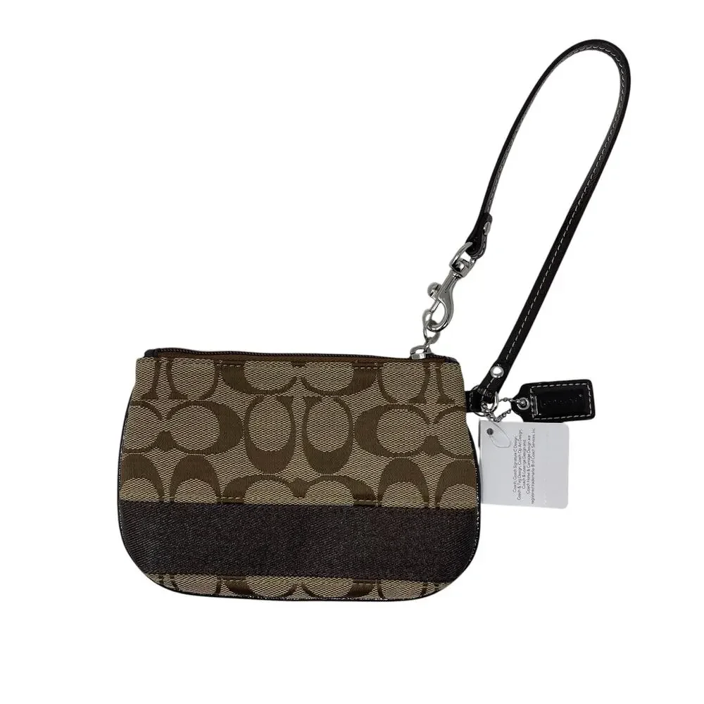NWT COACH Signature Stripe Jacquard/Leather Wristlet - F47790 - Picture 3 of 7